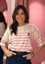 Μπλούζα κοντομάνικη ριγέ με καρδιές - Image 3