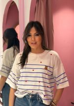 Μπλούζα κοντομάνικη ριγέ με καρδιές