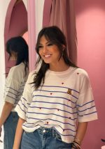 Μπλούζα κοντομάνικη ριγέ με καρδιές - Image 2