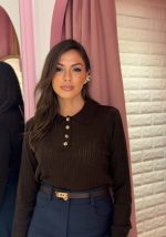 Μπλούζα πλεκτή με γιακά και κουμπιά