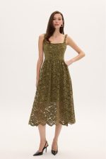 Olive Lace Velvet Dress - Image 3