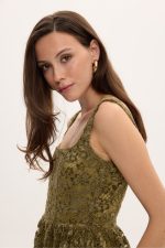 Olive Lace Velvet Dress - Image 2