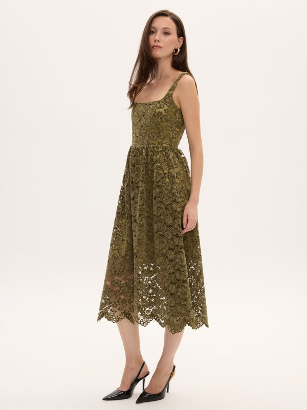 Olive Lace Velvet Dress