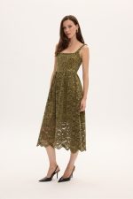 Olive Lace Velvet Dress - Image 5