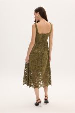Olive Lace Velvet Dress - Image 4